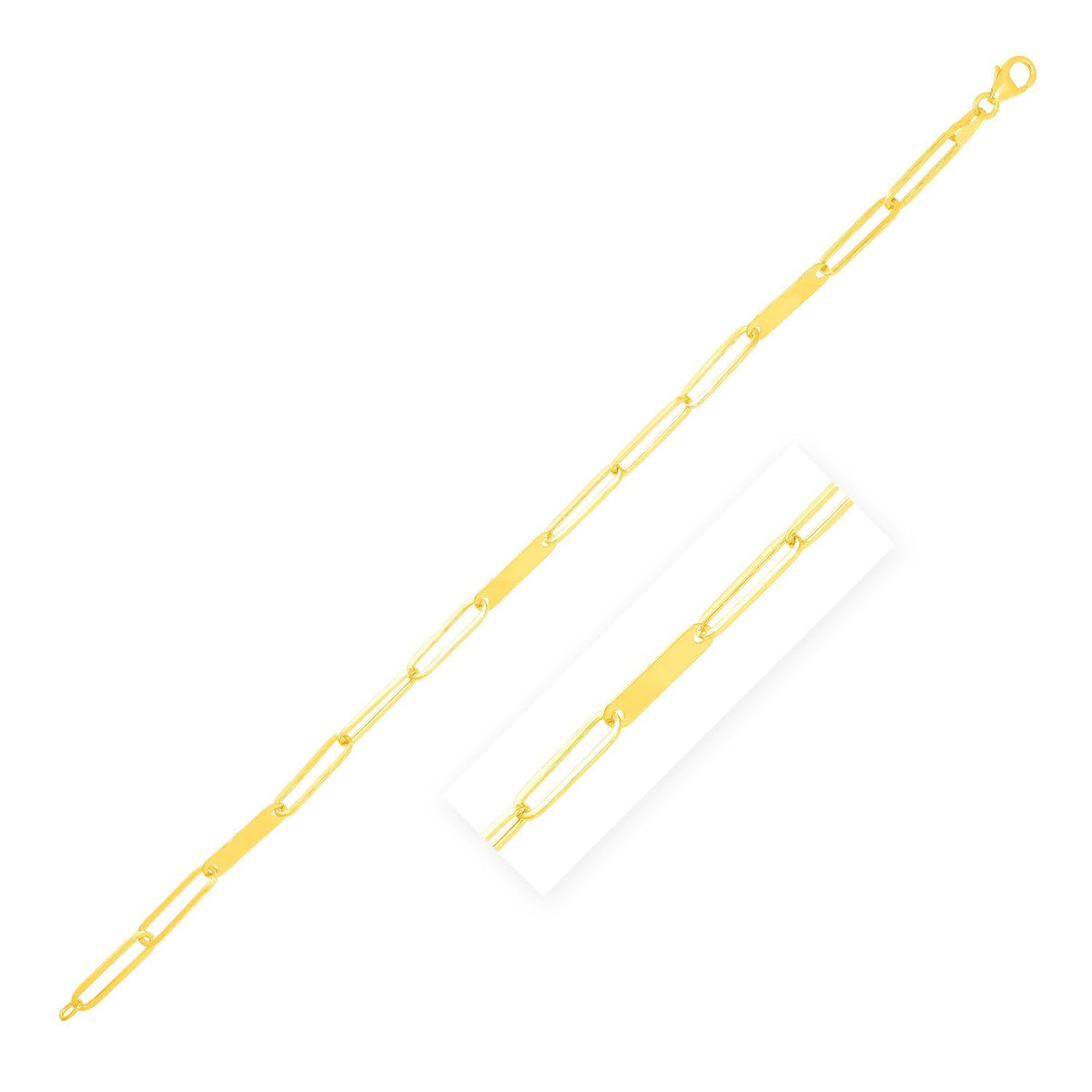 Pulsera de oro amarillo de 14k de 7 pulgadas con eslabones de cadena de clip y barra de oro alternados
