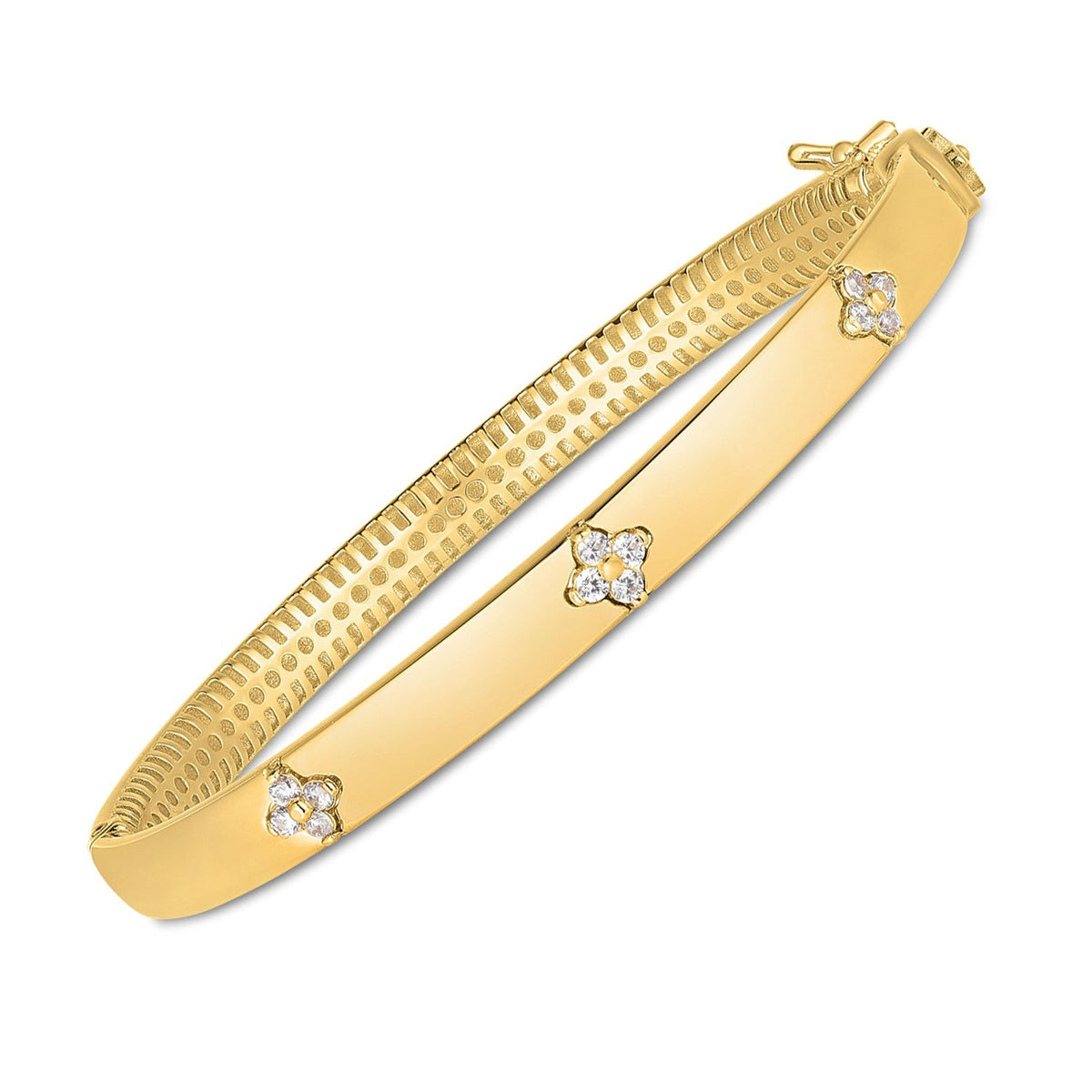 Brazalete de oro amarillo de 14k con tres diamantes (5.40 mm)
