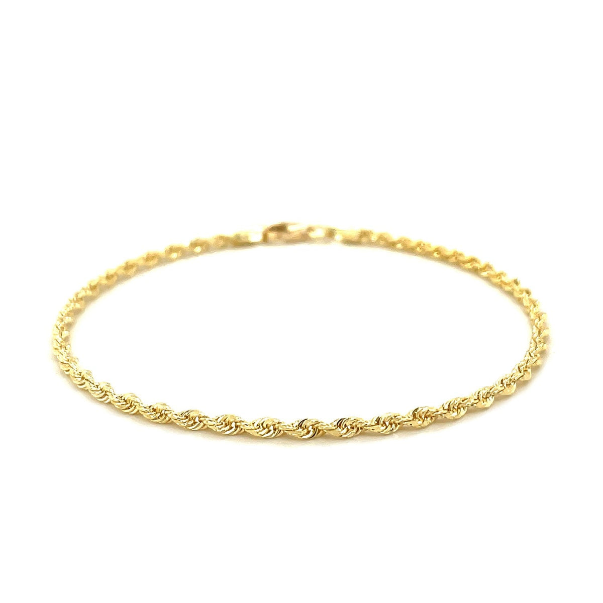Pulsera de 2.5mm de oro amarillo de 10k sólido con diseño de cuerda y corte diamante