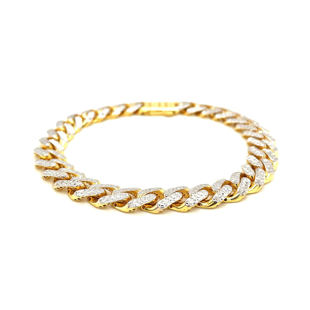 Pulsera de cadena barbada de oro de 14k de dos tonos y 8 1/4 pulgadas con pavé blanco
