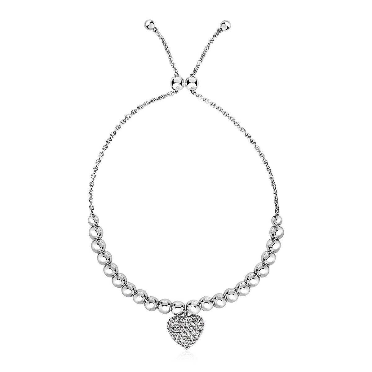 Pulsera de cuentas ajustable con dije redondo y circonitas cúbicas en plata de ley