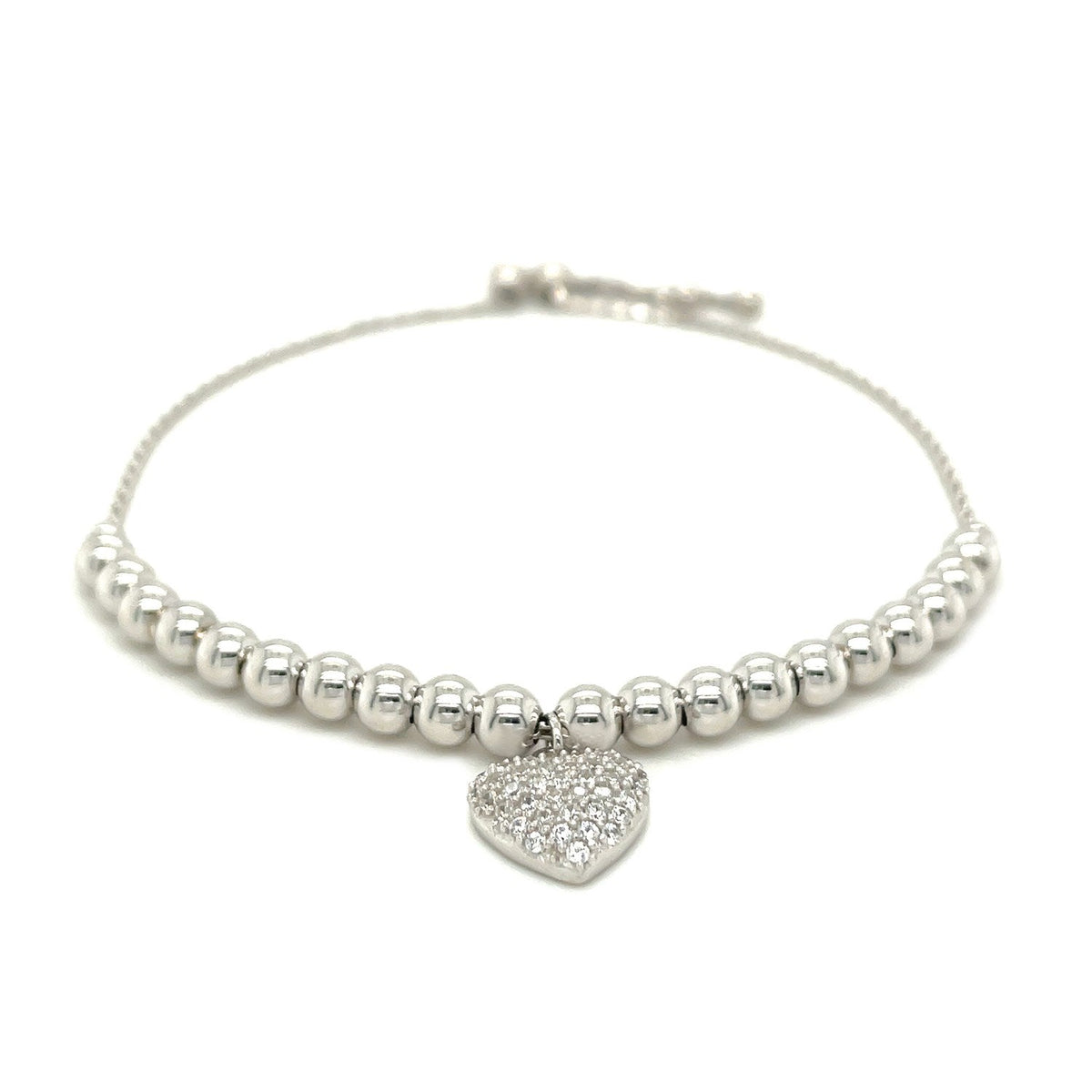 Pulsera de cuentas ajustable con dije redondo y circonitas cúbicas en plata de ley