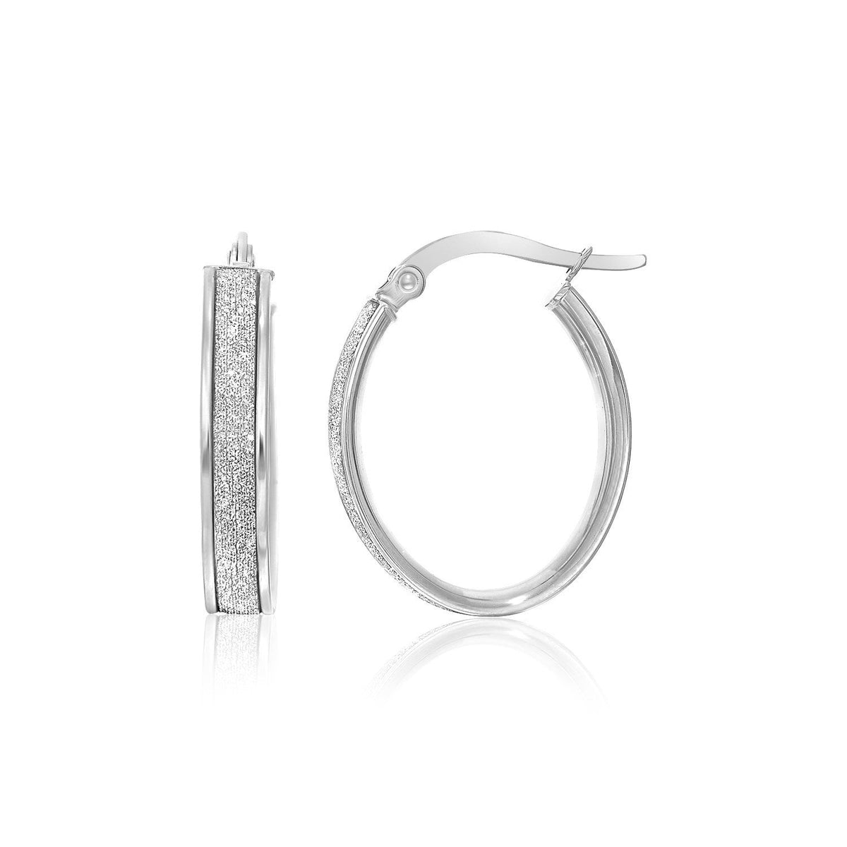 Pendientes de aro ovalados con centro brillante de oro blanco de 14k