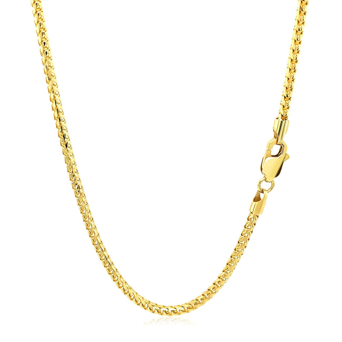 Cadena Franco redonda de 2.2mm de oro macizo amarillo de 14k con corte de diamante