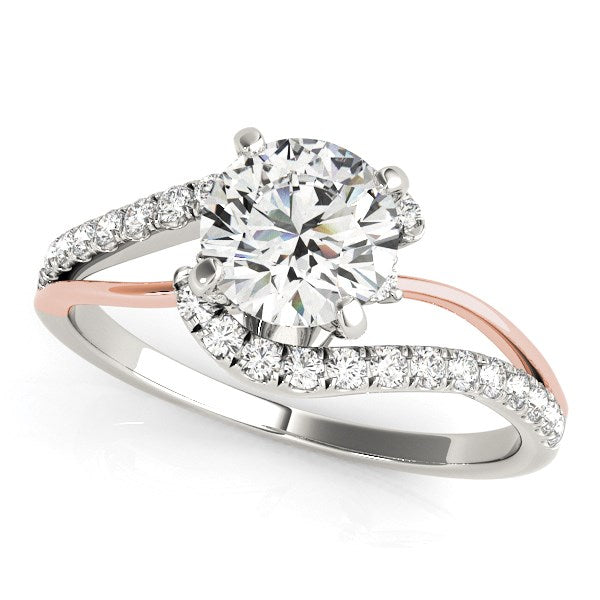 Anillo de compromiso con diamante de oro blanco y rosa de 14 quilates con montura tipo bypass (1 1/3 quilates en total)