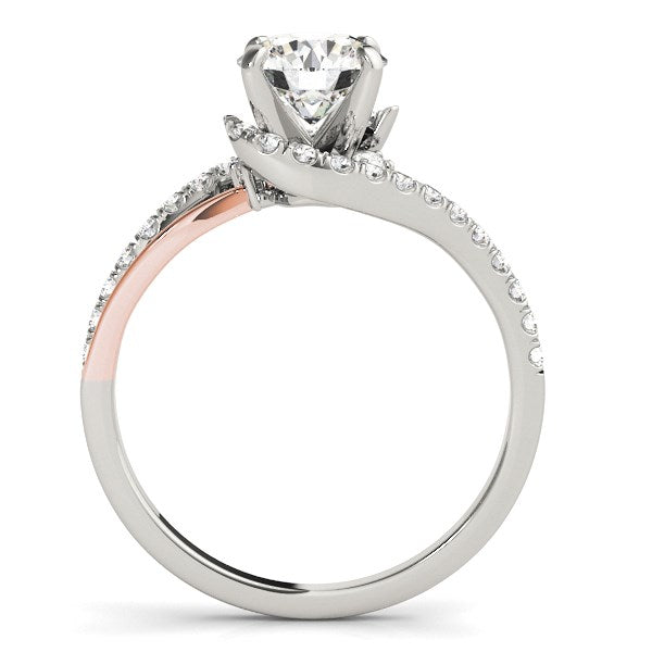 Anillo de compromiso con diamante de oro blanco y rosa de 14 quilates con montura tipo bypass (1 1/3 quilates en total)