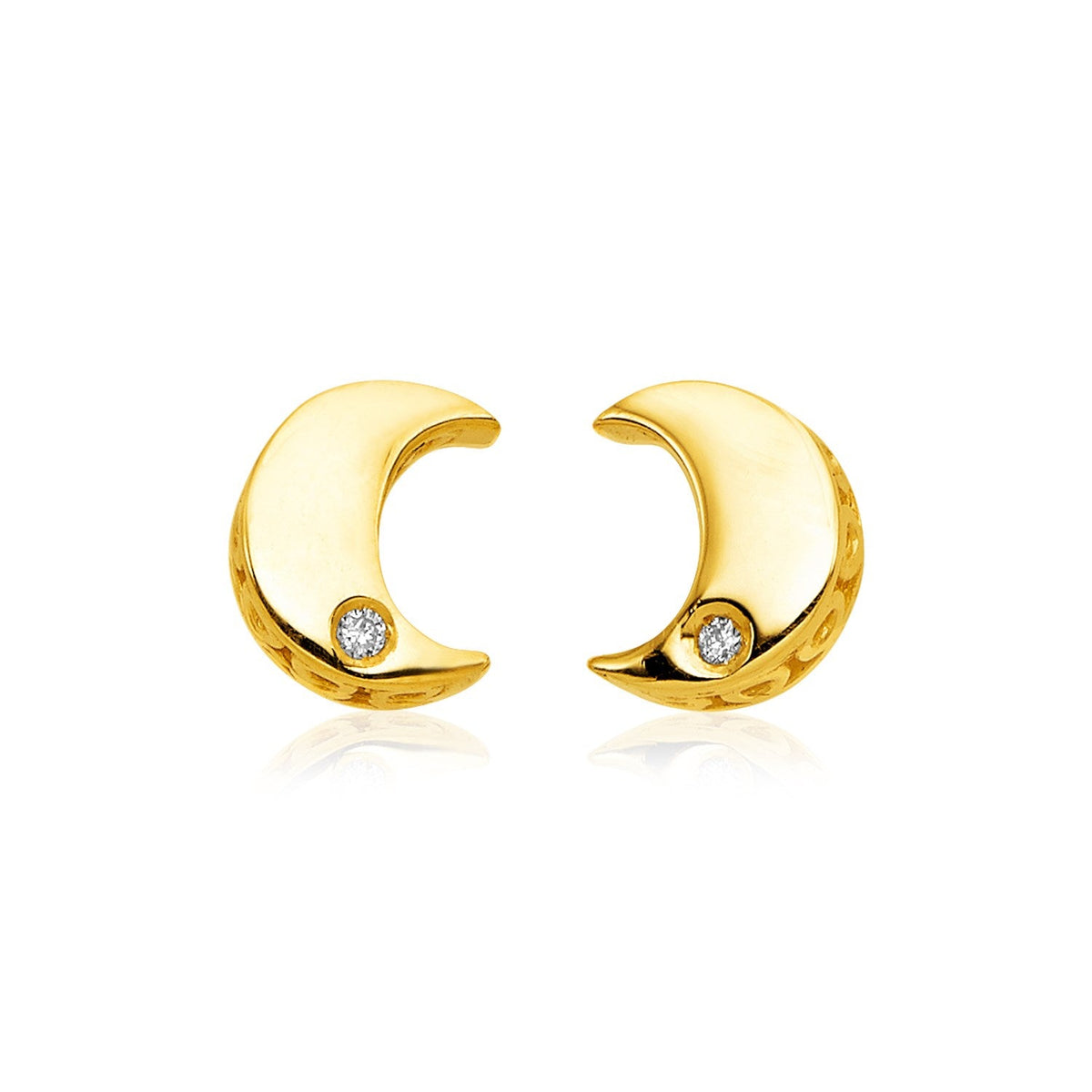 Pendientes de luna pulida de oro amarillo de 14k con diamantes