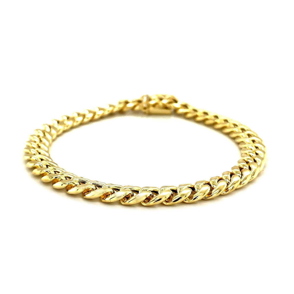 Pulsera semirrígida cubana Miami de oro amarillo de 14k y 7,5 mm