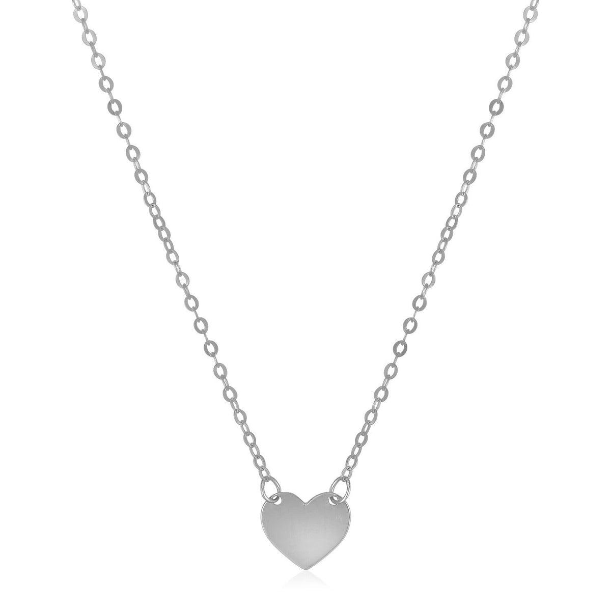 Collar mini corazón pulido de oro blanco de 14k