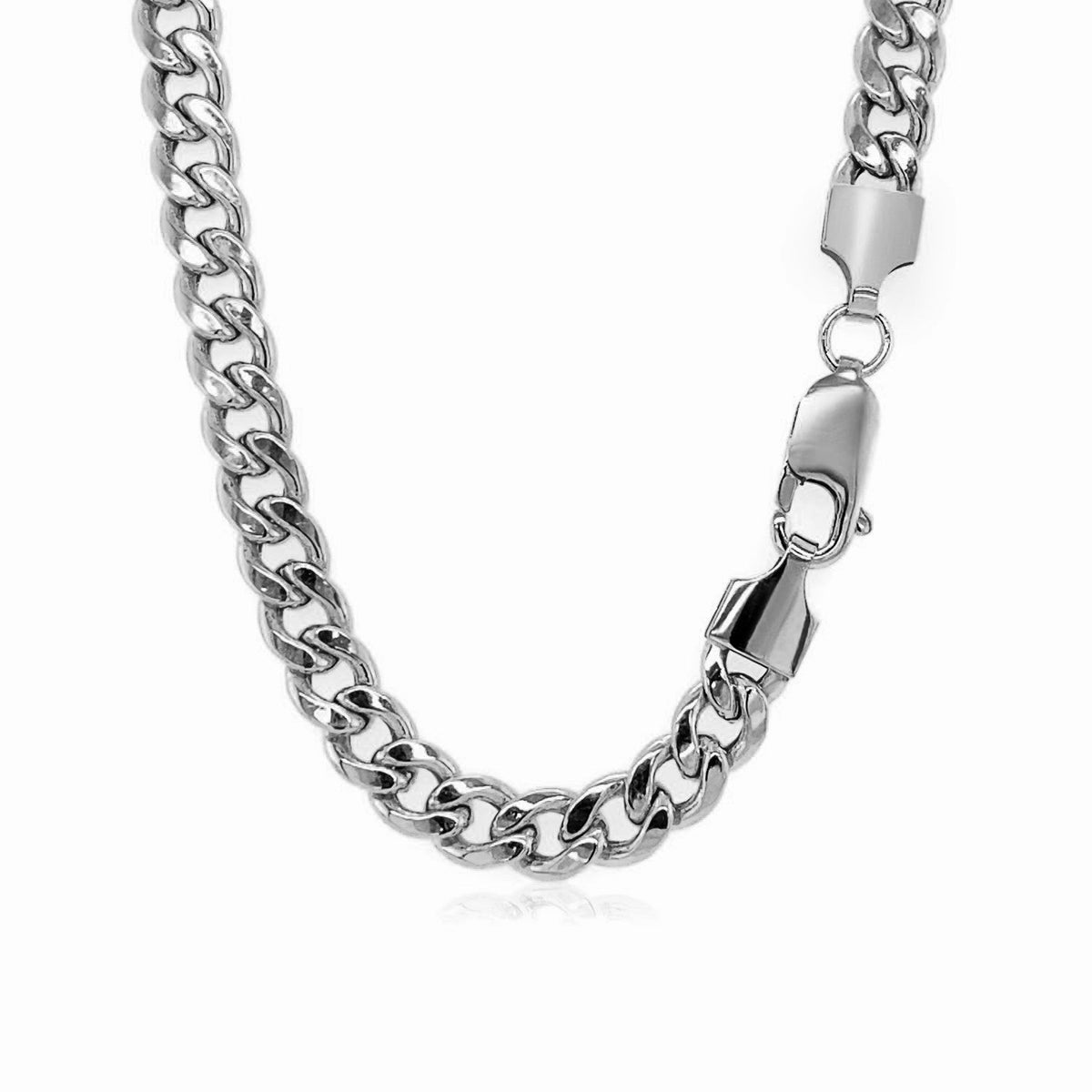 Cadena cubana semi-sólida de oro blanco de 14k y 5.5mm de Miami