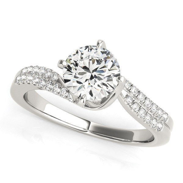 Anillo de compromiso de oro blanco de 14 quilates con diseño de espiral y diamantes en puntas (1 1/8 quilates en total)