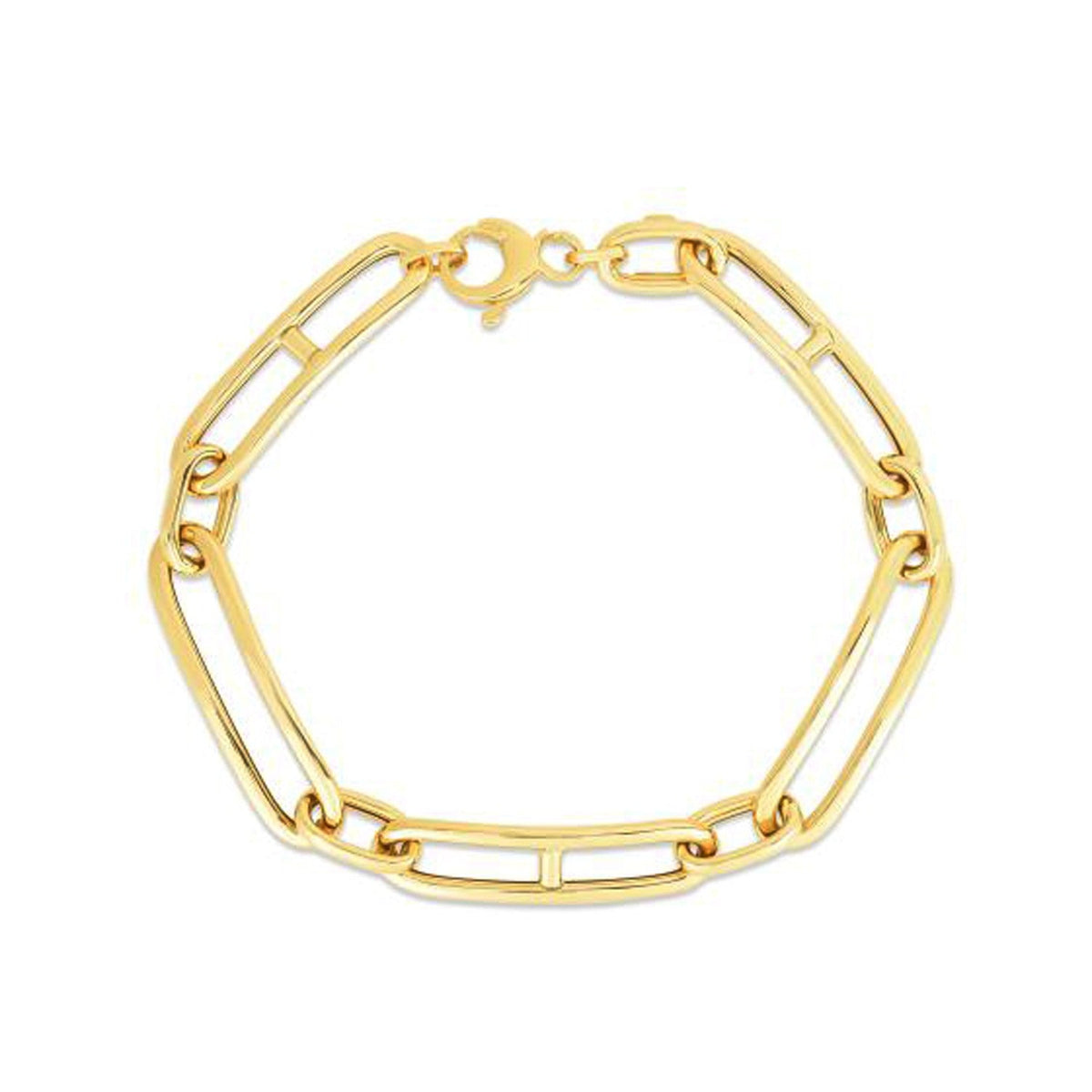 Pulsera de eslabones mariner alargados alternos de oro amarillo de 14 quilates de 7 1/4 pulgadas (7.40 mm)