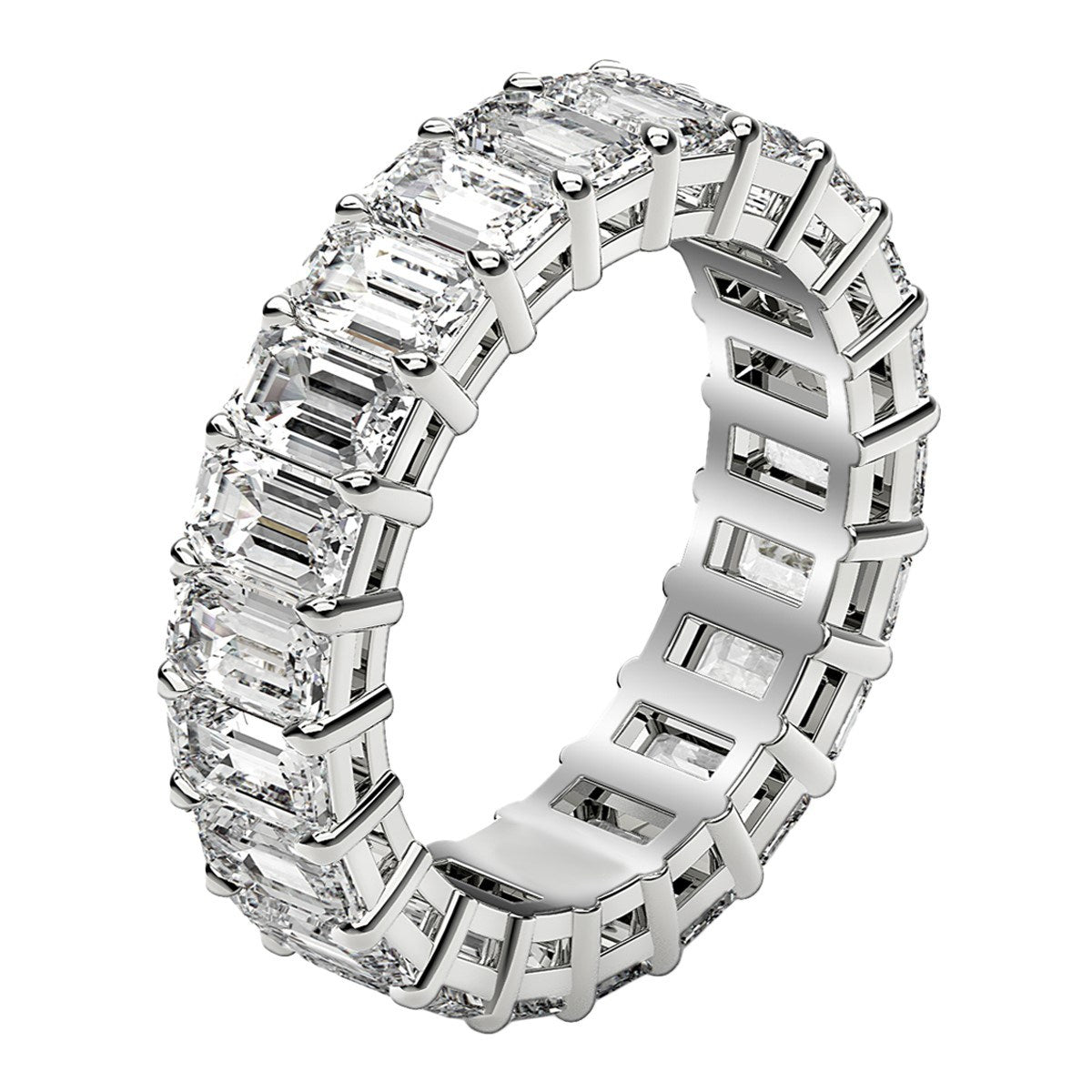 Anillo de la eternidad con diamantes de talla esmeralda cultivados en laboratorio en oro blanco de 14k (4 quilates totales FG/VS2)