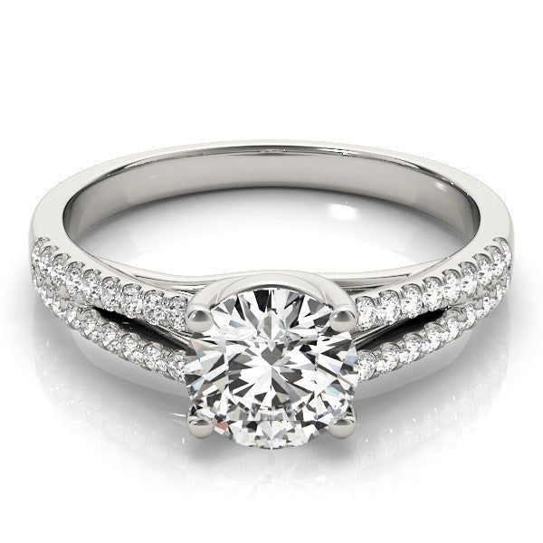 Anillo de compromiso con diamante redondo de oro blanco de 14k y brazo dividido (1 1/8 ct. p.t.)