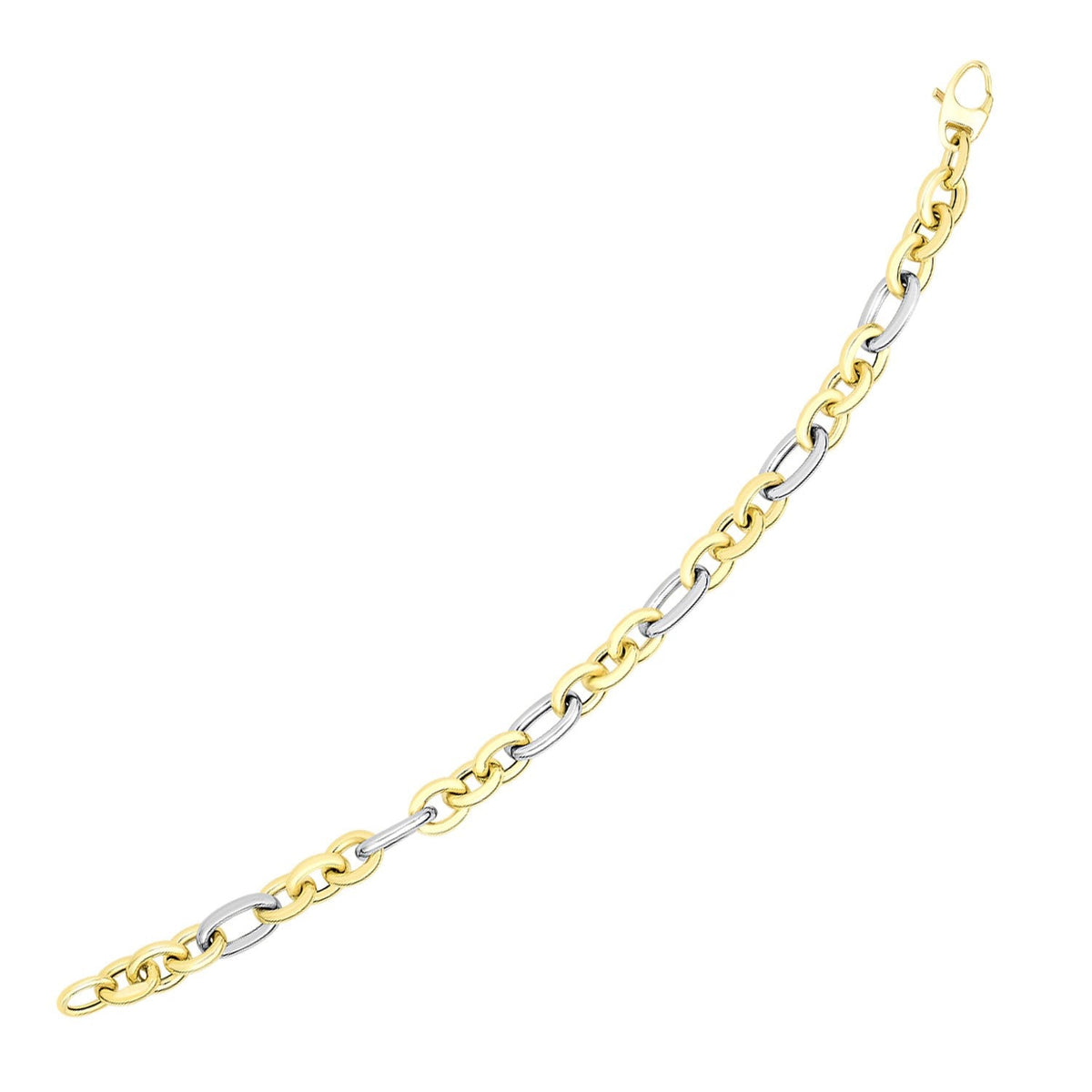 Pulsera de oro bicolor de 14k con eslabones ovalados de estilo largo y corto