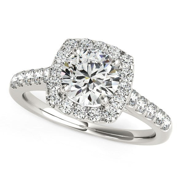 Anillo de compromiso con halo de diamantes en forma cuadrada en oro blanco de 14k (1 1/2 quilates en total)