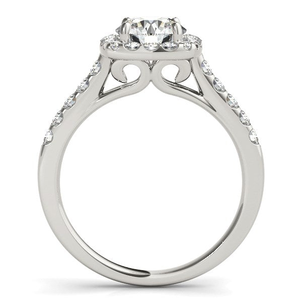 Anillo de compromiso con halo de diamantes en forma cuadrada en oro blanco de 14k (1 1/2 quilates en total)