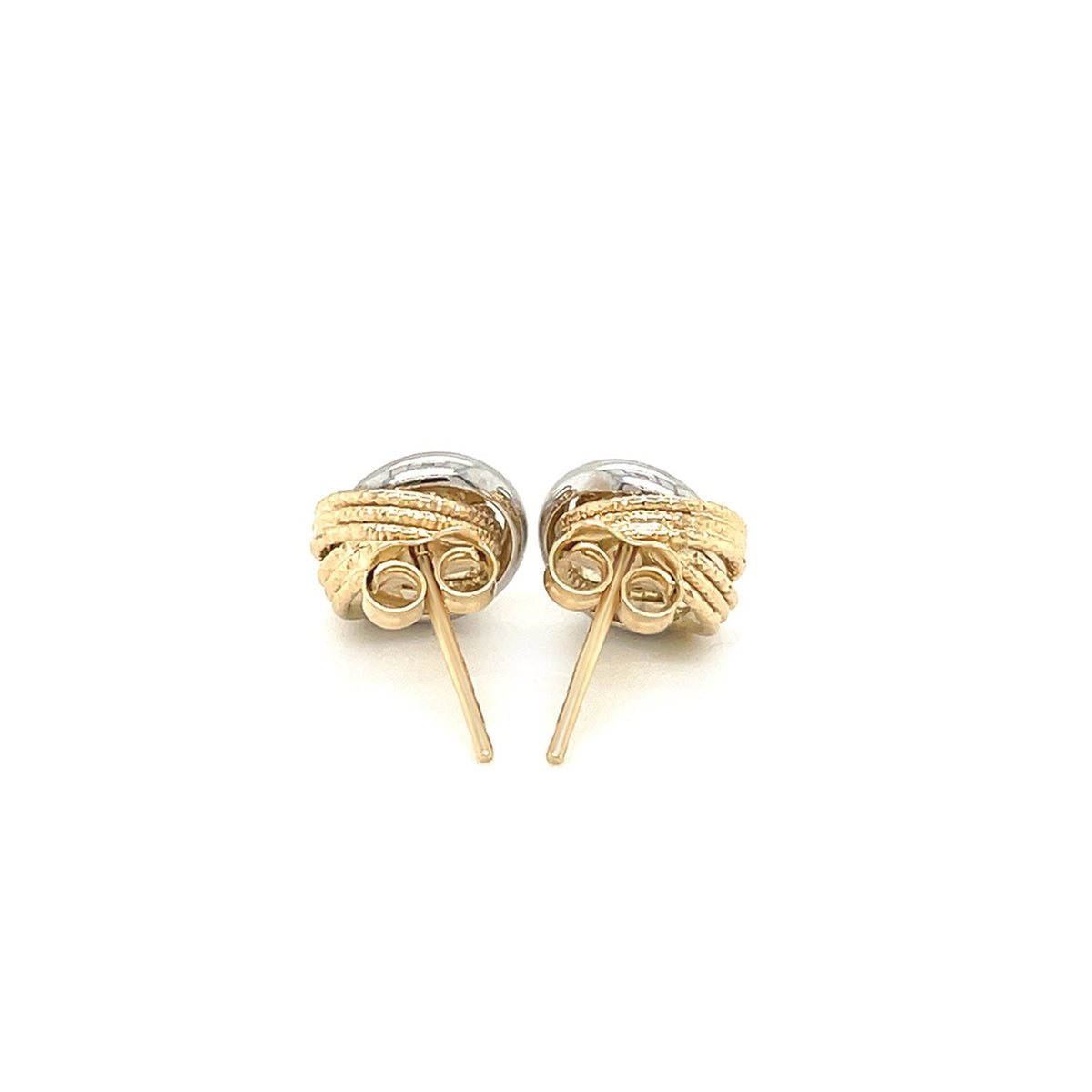 Pendientes entrelazados de estilo circular abierto con varias texturas de oro bicolor de 14k