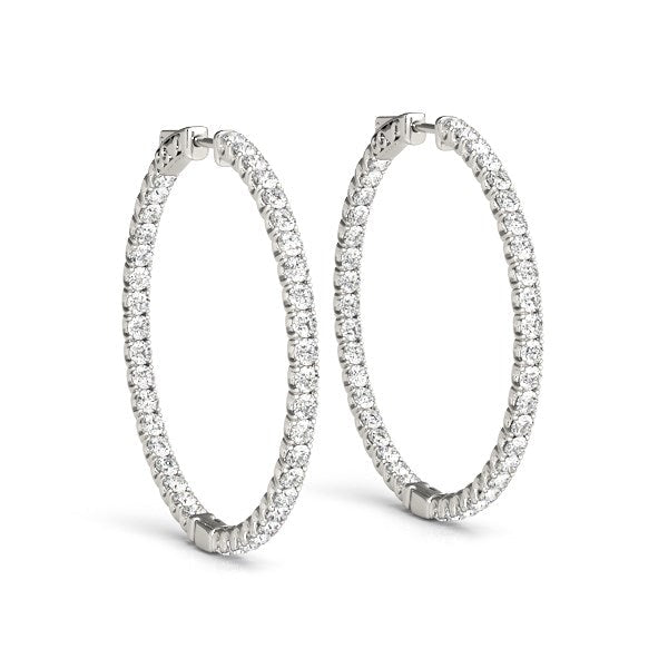 Pendientes de aro de oro blanco de 14 quilates con diamantes engastados en garra compartida (2 quilates en total)