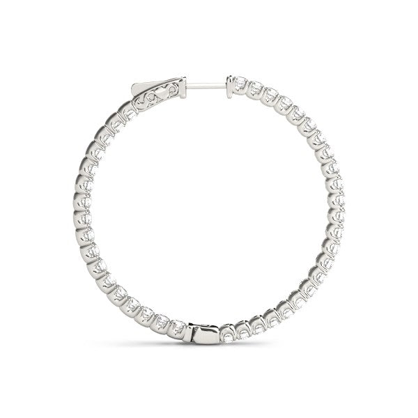 Pendientes de aro de oro blanco de 14 quilates con diamantes engastados en garra compartida (2 quilates en total)