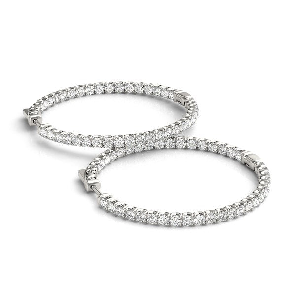 Pendientes de aro de oro blanco de 14 quilates con diamantes engastados en garra compartida (2 quilates en total)
