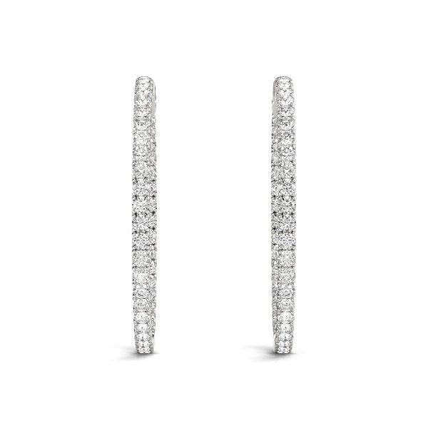 Pendientes de aro de oro blanco de 14 quilates con diamantes engastados en garra compartida (2 quilates en total)