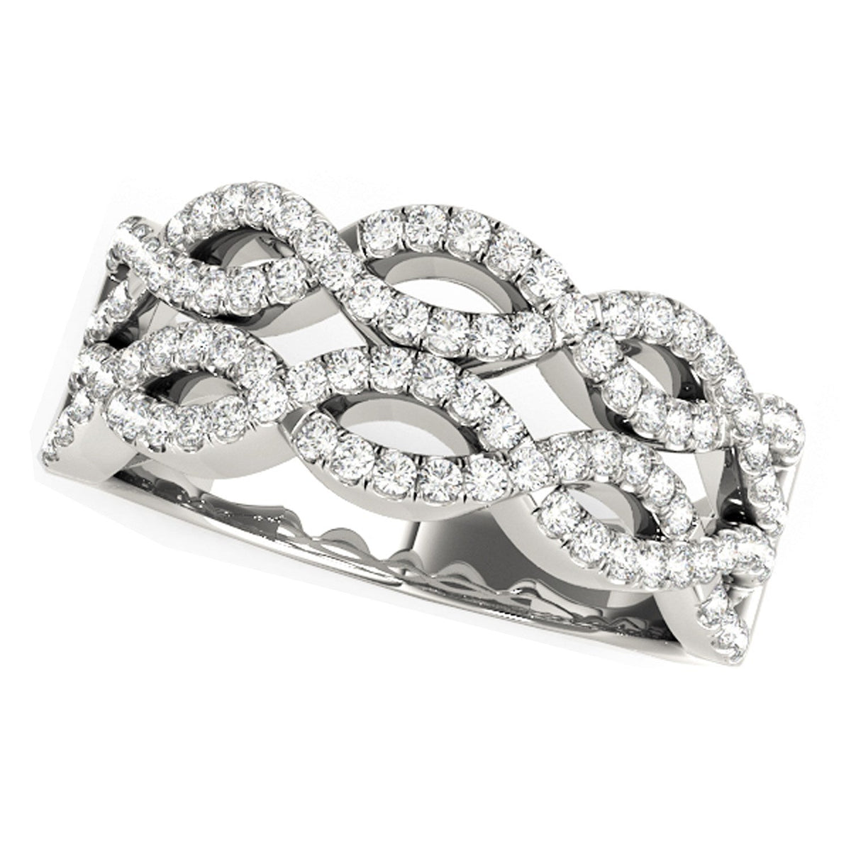 Anillo de ondas entrelazadas dobles con diamantes, en oro blanco de 14k (0,62 quilates en total)