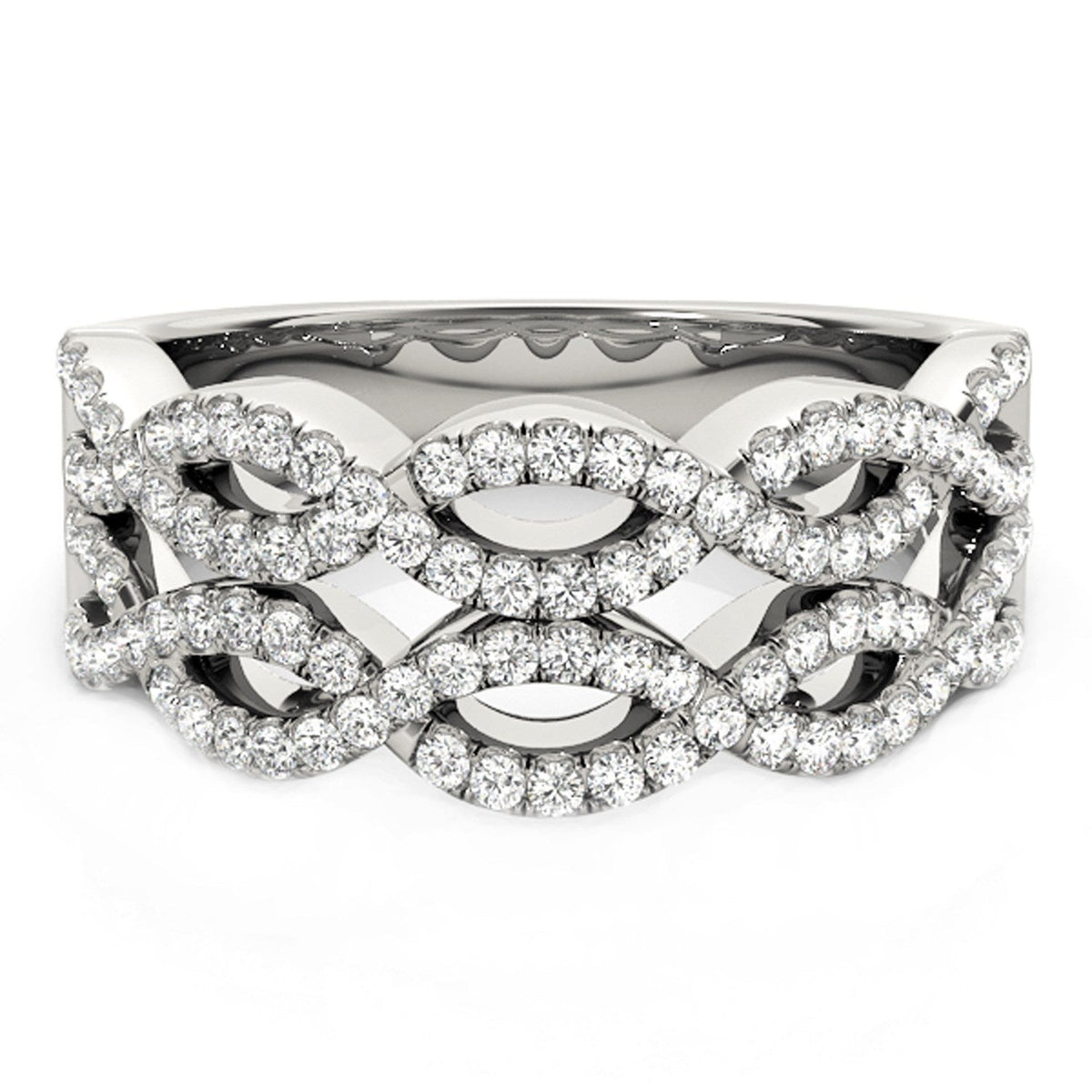 Anillo de ondas entrelazadas dobles con diamantes, en oro blanco de 14k (0,62 quilates en total)