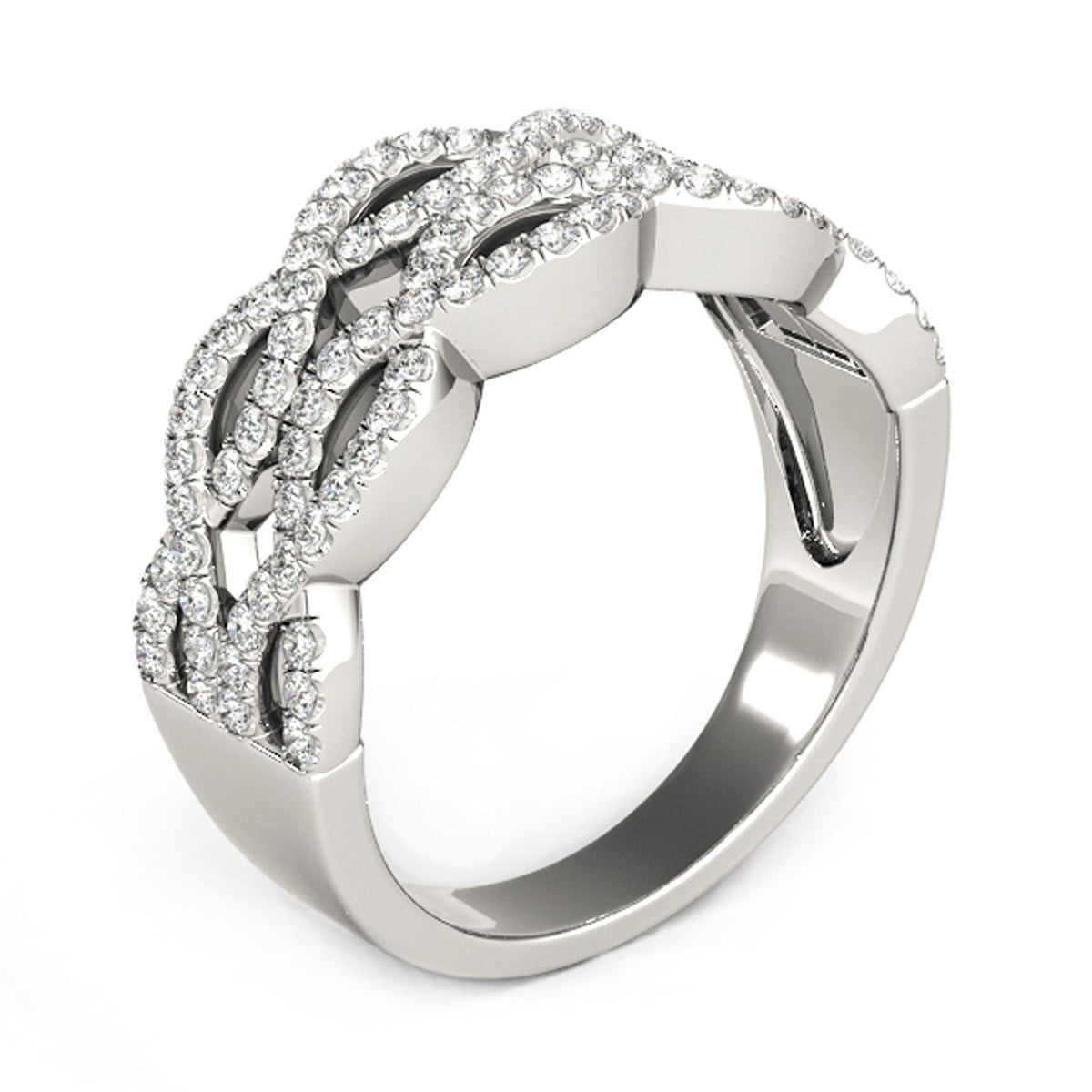 Anillo de ondas entrelazadas dobles con diamantes, en oro blanco de 14k (0,62 quilates en total)
