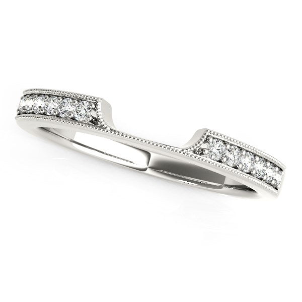 Anillo de boda de diamantes estilo antiguo con sección curvada de oro blanco de 14k (1/8 cttw)