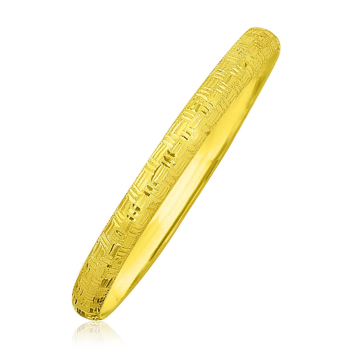 Pulsera rígida con textura, patrón griego, oro amarillo de 10k