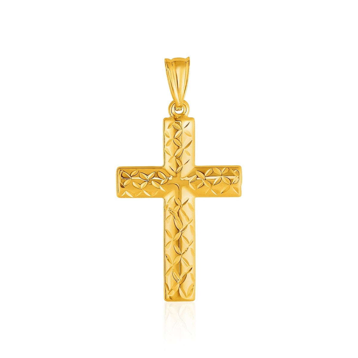 Colgante cruz reversible texturizado de oro amarillo de 14k