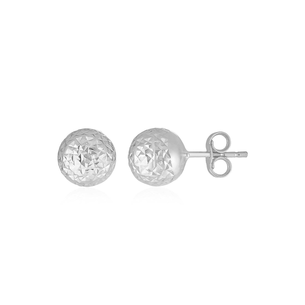 Pendientes de bola de oro blanco de 14k con textura de corte de cristal