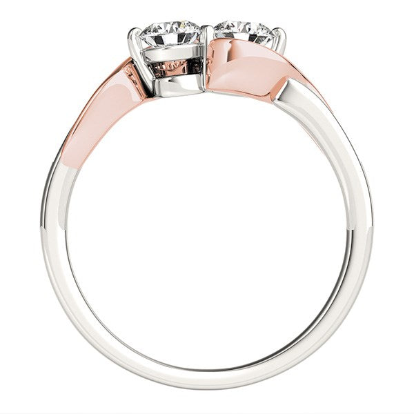 Anillo de banda curvada de dos diamantes redondos de oro blanco y rosa de 14k (5/8 ct. p.t.)