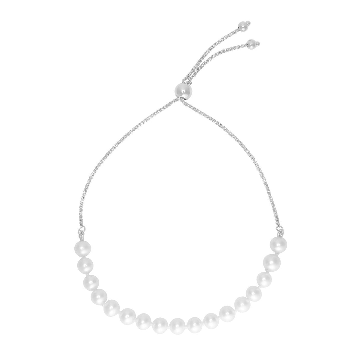 Pulsera de la Amistad Ajustable de Oro Blanco de 14k con Perlas
