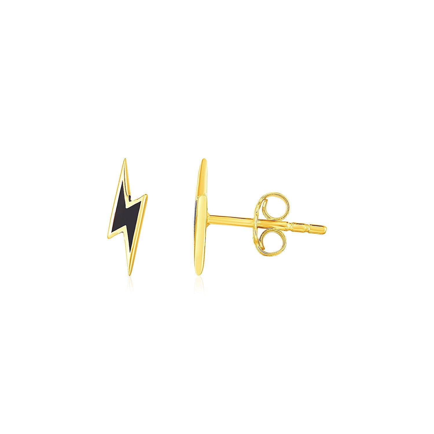 Pendientes de botón con forma de rayo negro de oro amarillo de 14k y esmalte