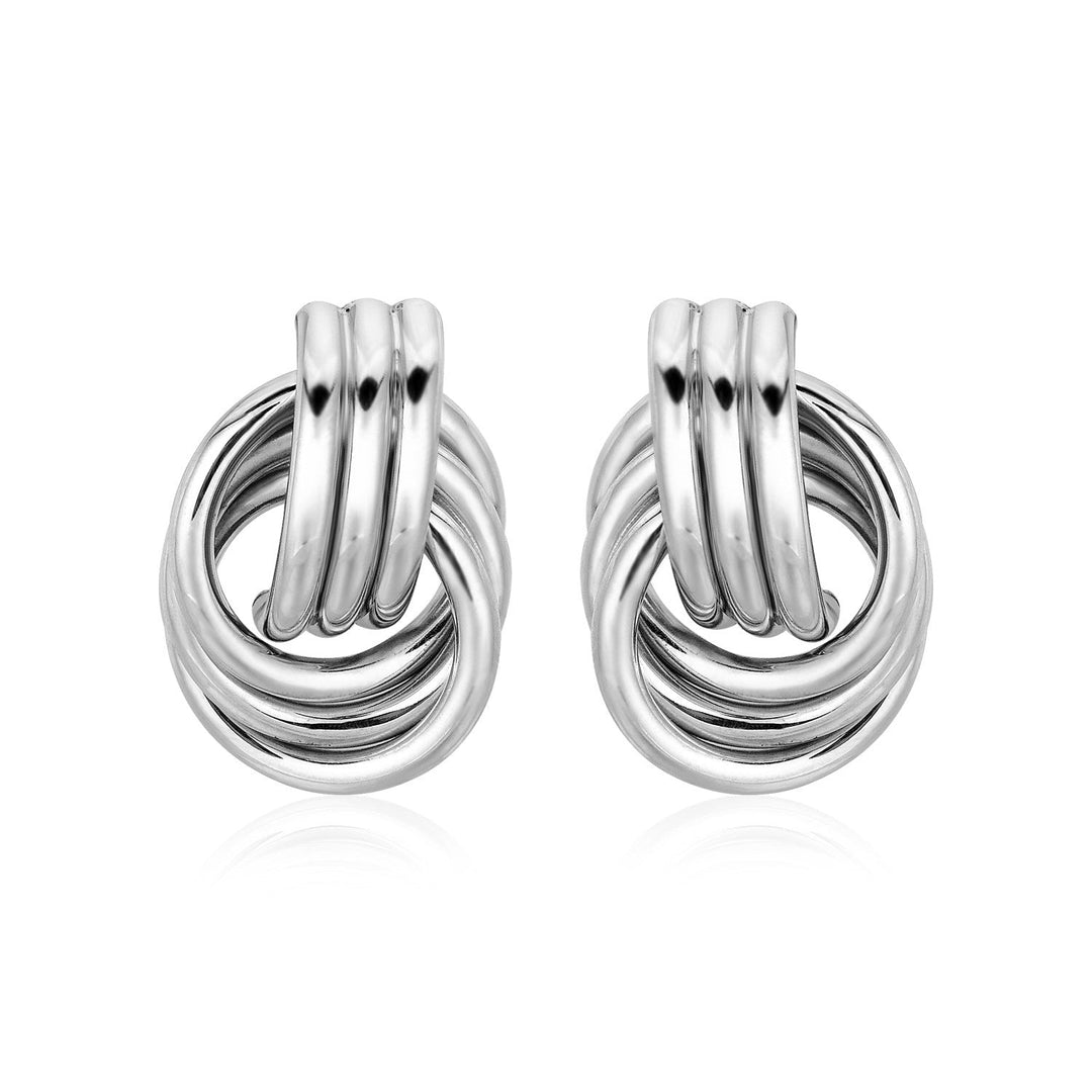 Polished Love Knot Earrings with Interlocking Rings in Sterling Silver