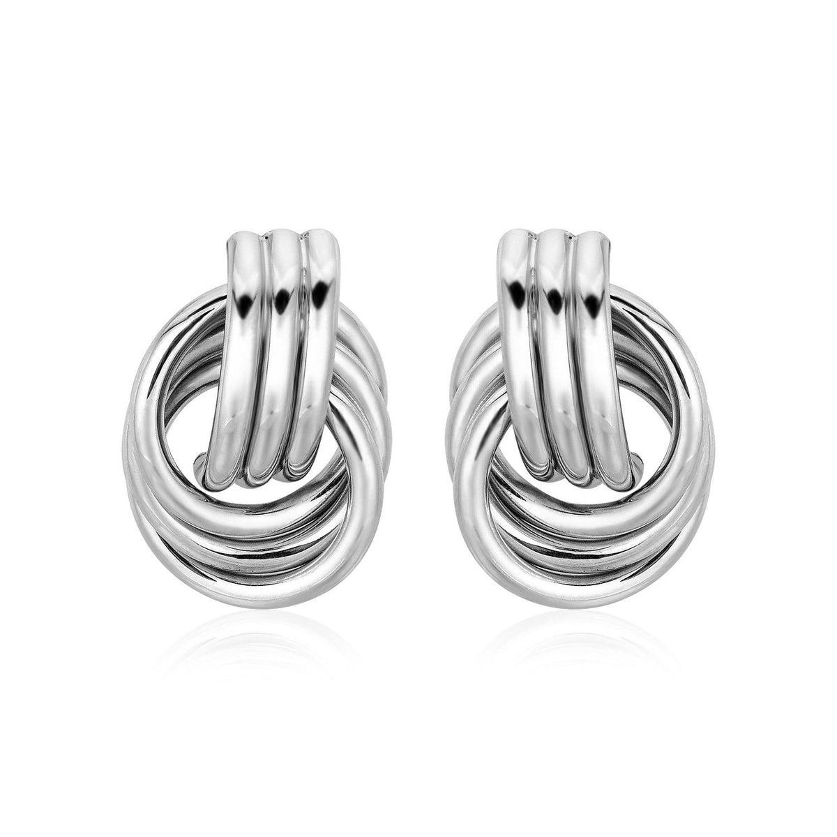 Pendientes de nudo de amor pulidos con aros entrelazados en plata de ley