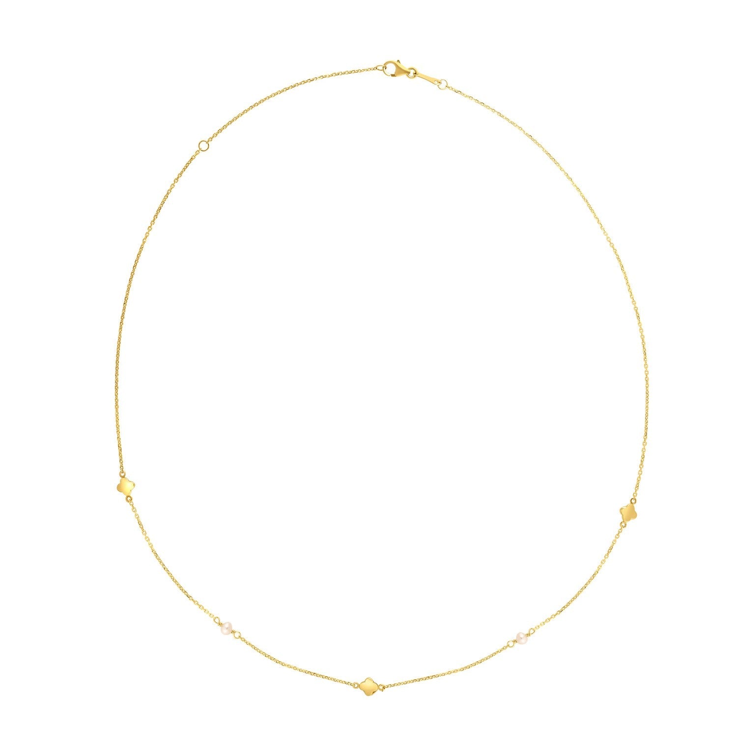 Collar de trébol con perlas de oro amarillo de 14k