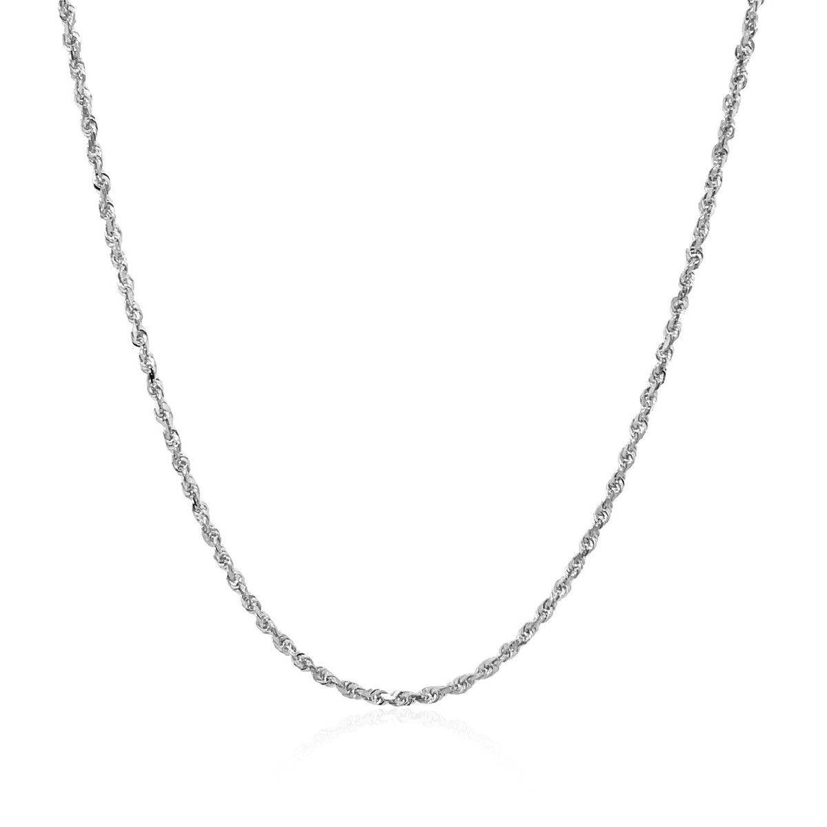Cadena de cuerda sólida con corte de diamante de oro blanco de 10k y 1,4 mm