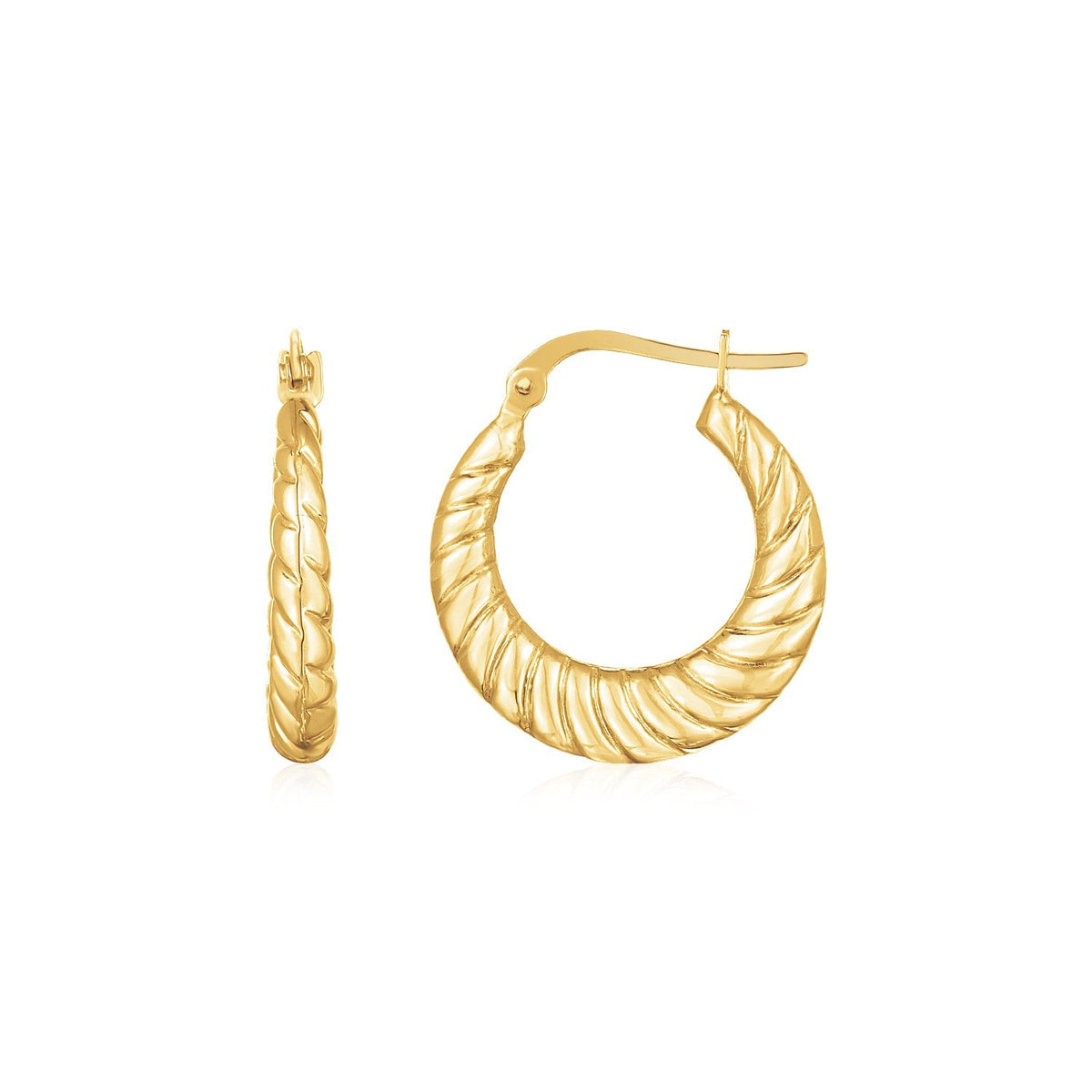Pendientes de aro pulidos de oro amarillo de 14 quilates con cable trenzado y diseño gradual