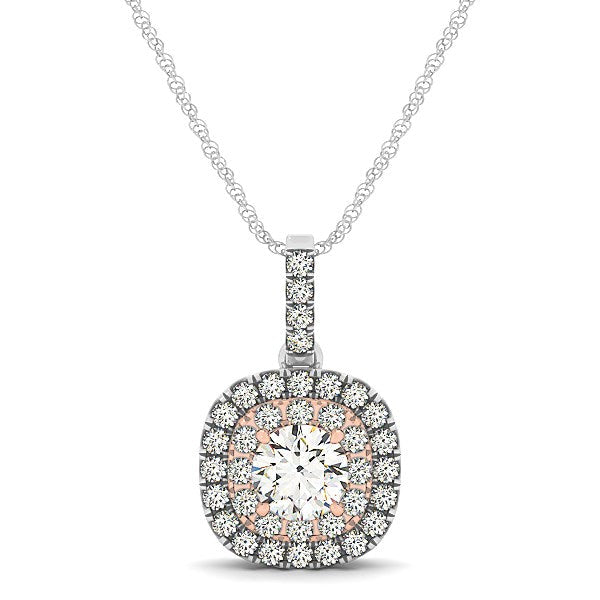 Colgante de diamante con halo en forma de cojín de oro blanco y rosa de 14k (1/2 cttw)