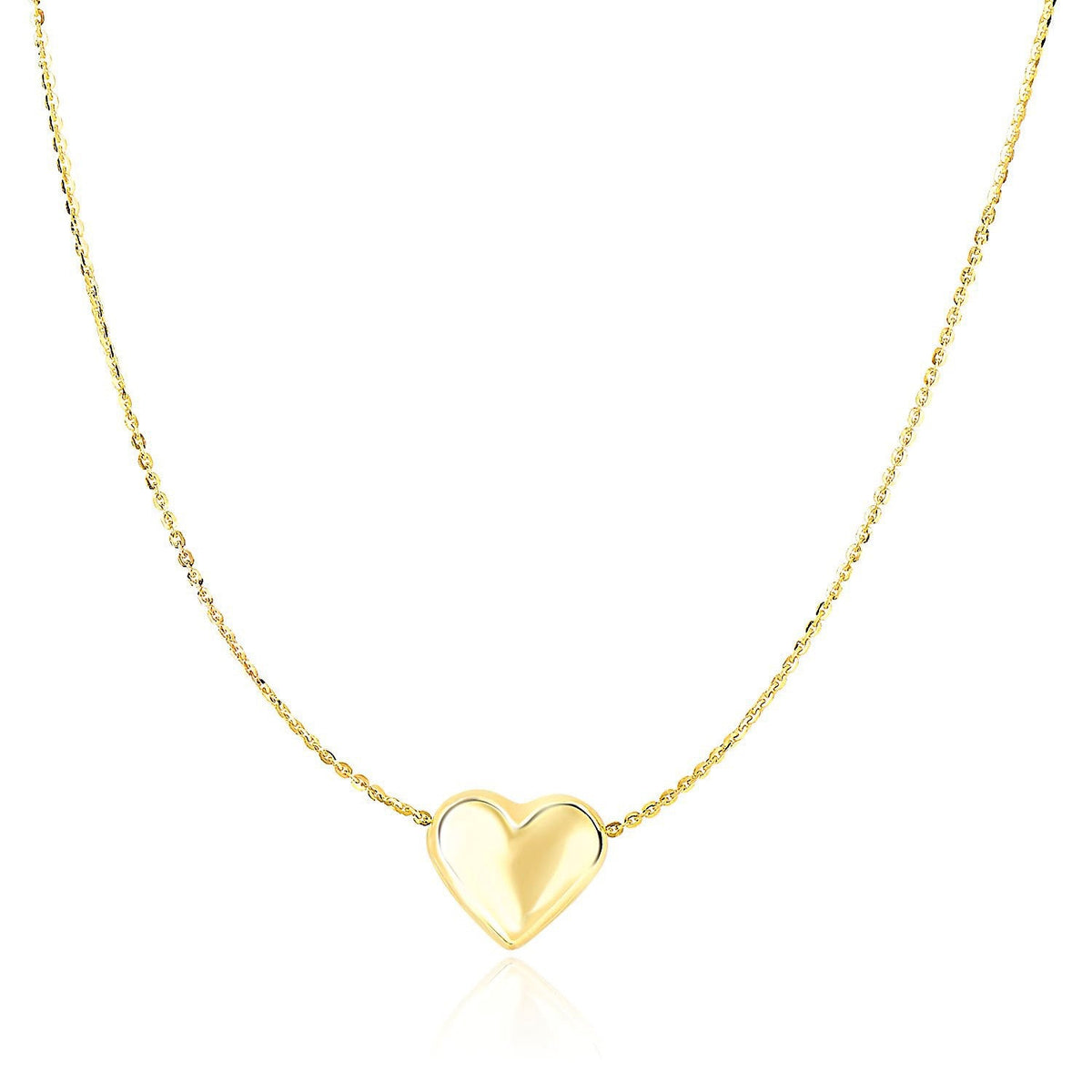 Collar de cadena de oro amarillo de 14k con dije de corazón inflado deslizante