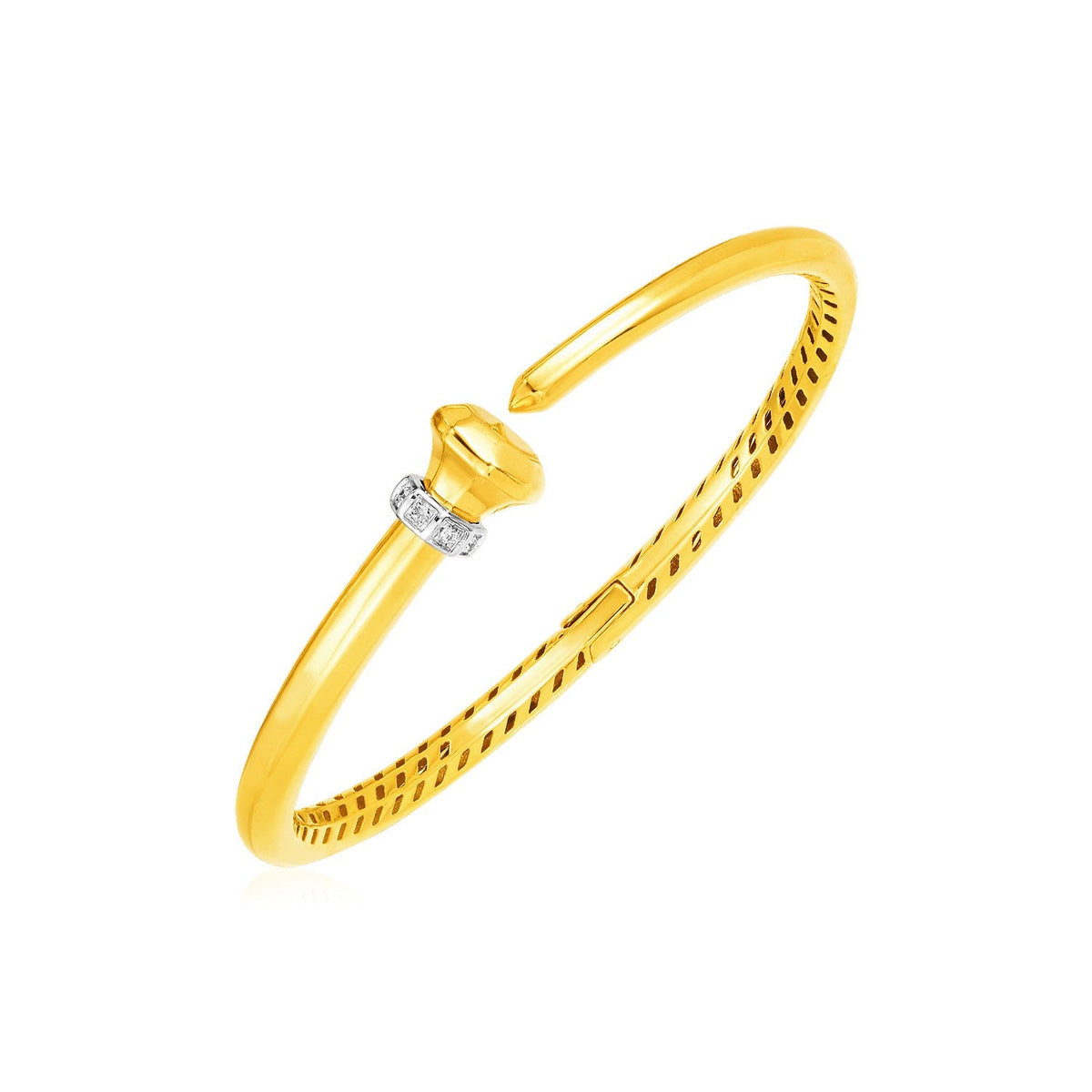 Brazalete de oro amarillo de 14 quilates con bisagras y diamantes