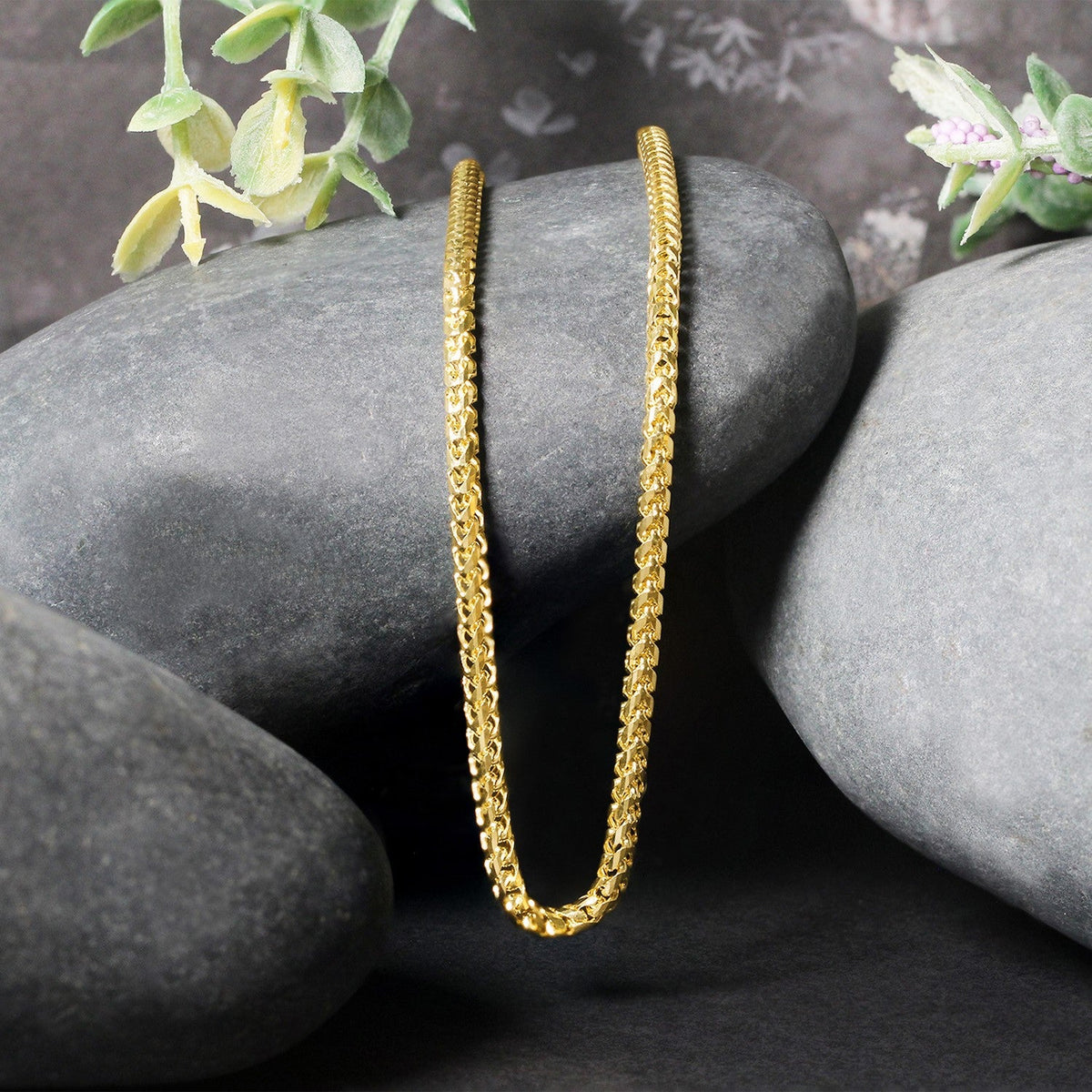Cadena Franco redonda de oro macizo de 14k con corte de diamante de 2.7mm
