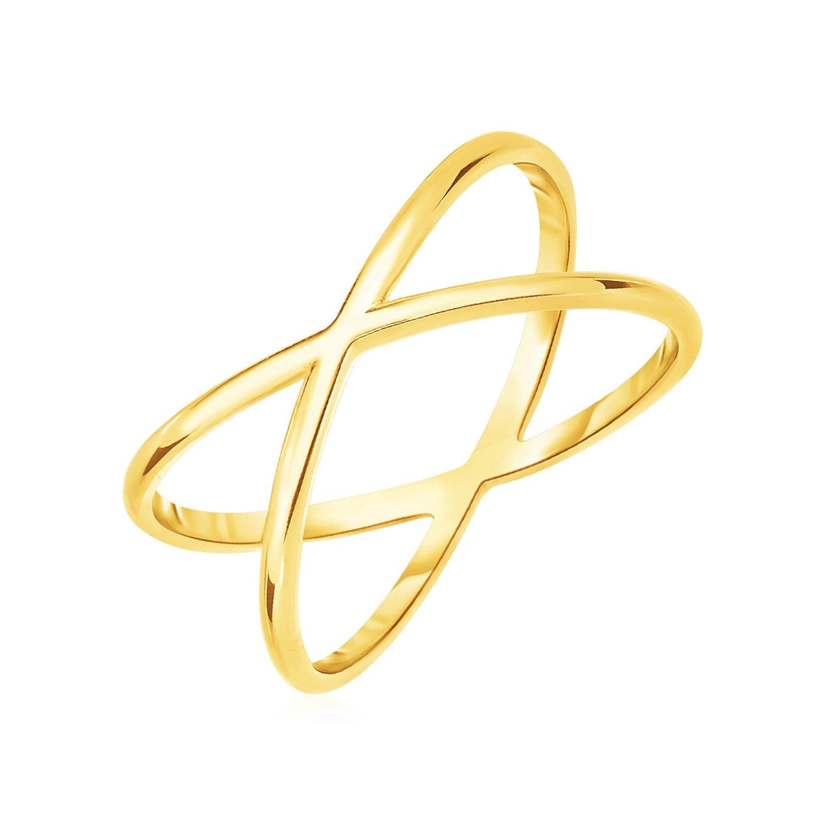 Anillo de perfil en X pulido de oro amarillo de 14k