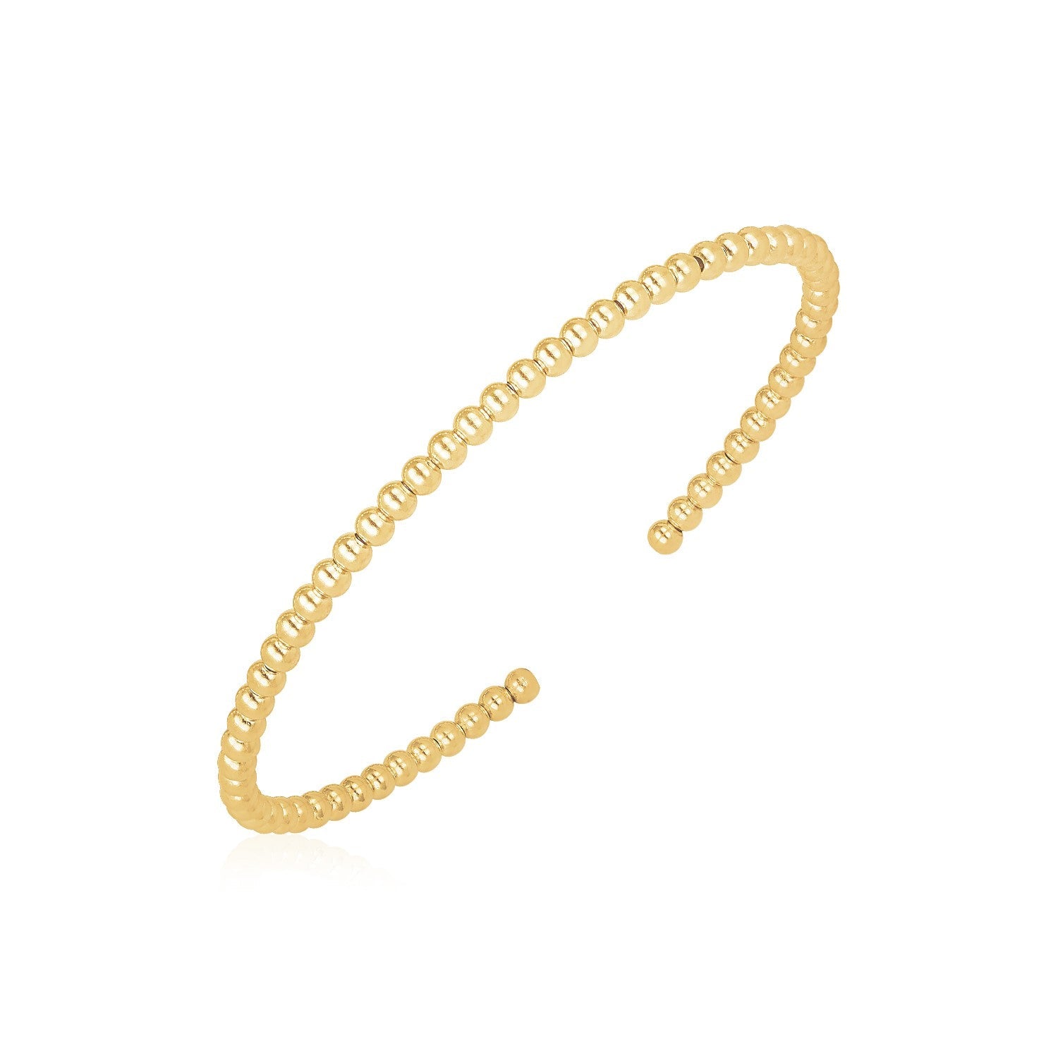 Pulsera rígida de oro amarillo de 14 quilates con cuentas de alto brillo (3 mm)