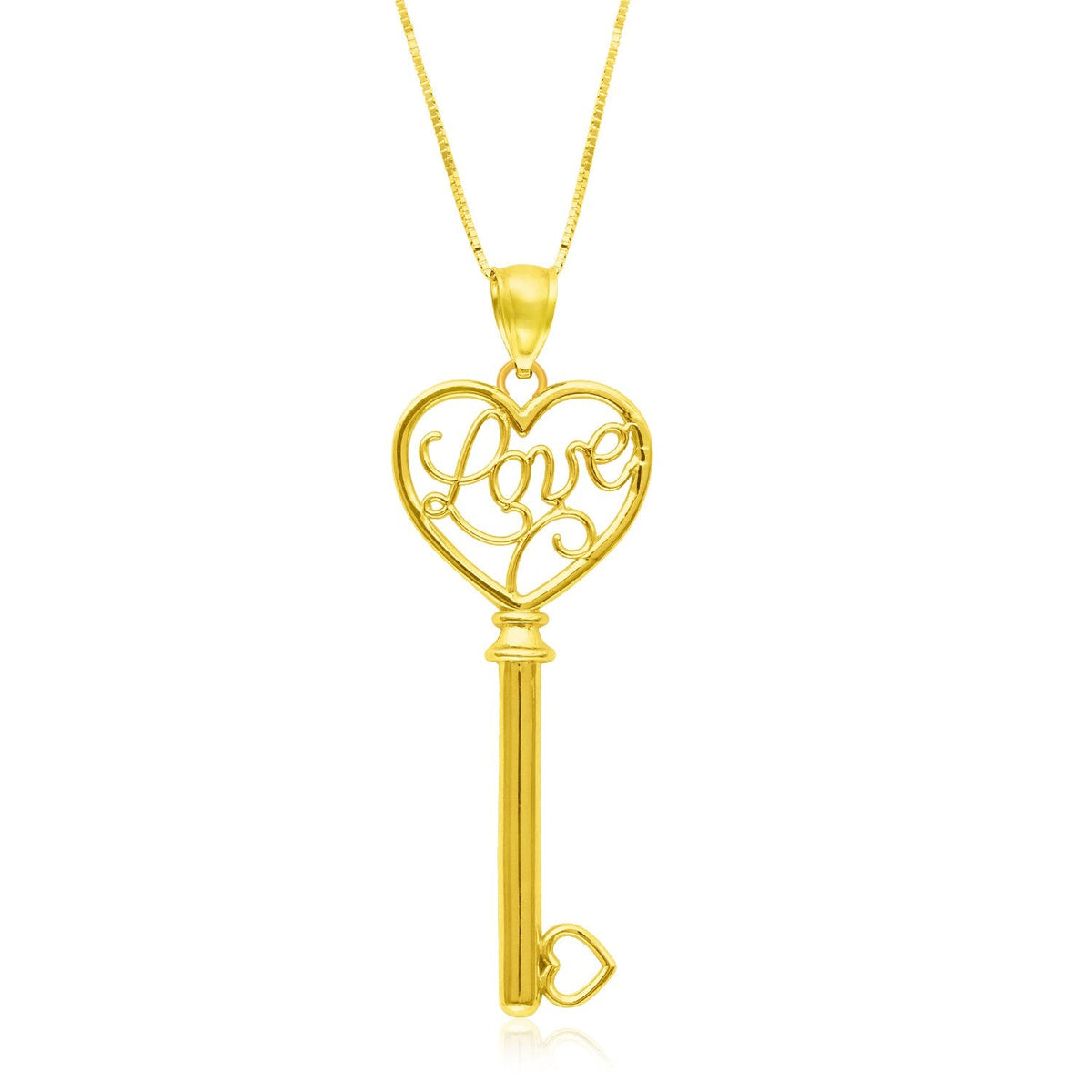 Colgante con diseño de llave esqueleto "LOVE" de oro amarillo de 14k