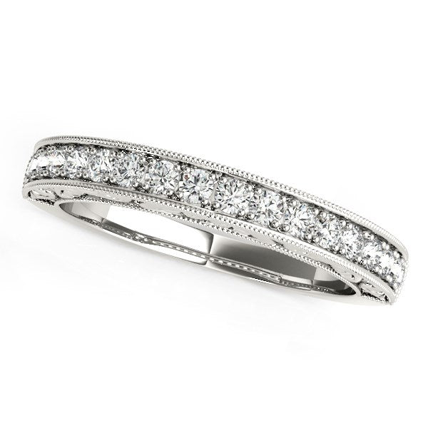 Anillo de boda antiguo de oro blanco de 14k con diamante engastado en garra (1/3 cttw)