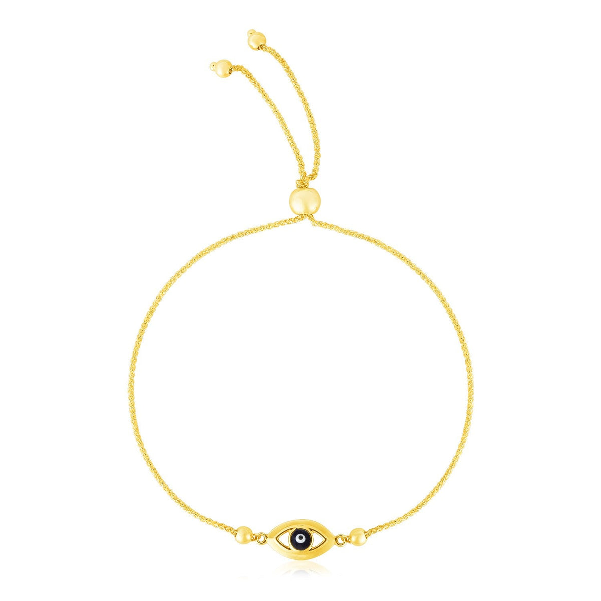 Pulsera de oro amarillo de 14k con ojo turco ajustable